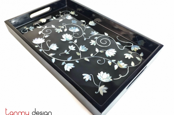 Rectangular lacquer tray with pearl flowers  25*40cm